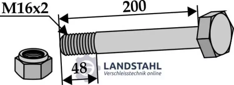 Schraube mit Sicherungsmutter - M16 x 2 - 8.8